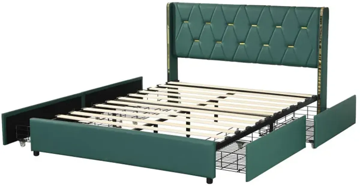 Full/Queen Size PU Leather Upholstered Bed Frame with 4 Drawers