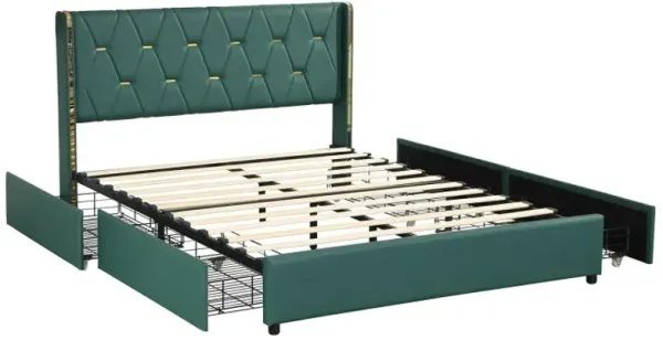 Full/Queen Size PU Leather Upholstered Bed Frame with 4 Drawers