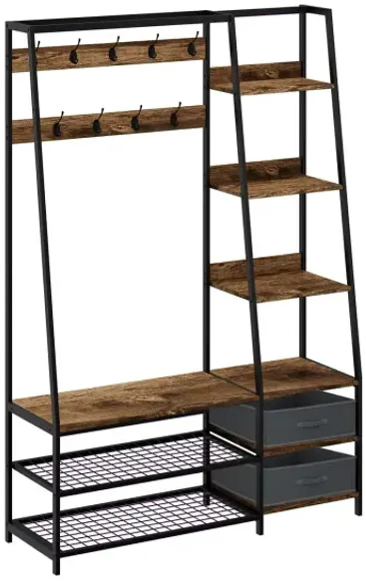 6-in-1 Freestanding Hall Tree Coat Rack with Bench and Fabric Dressers