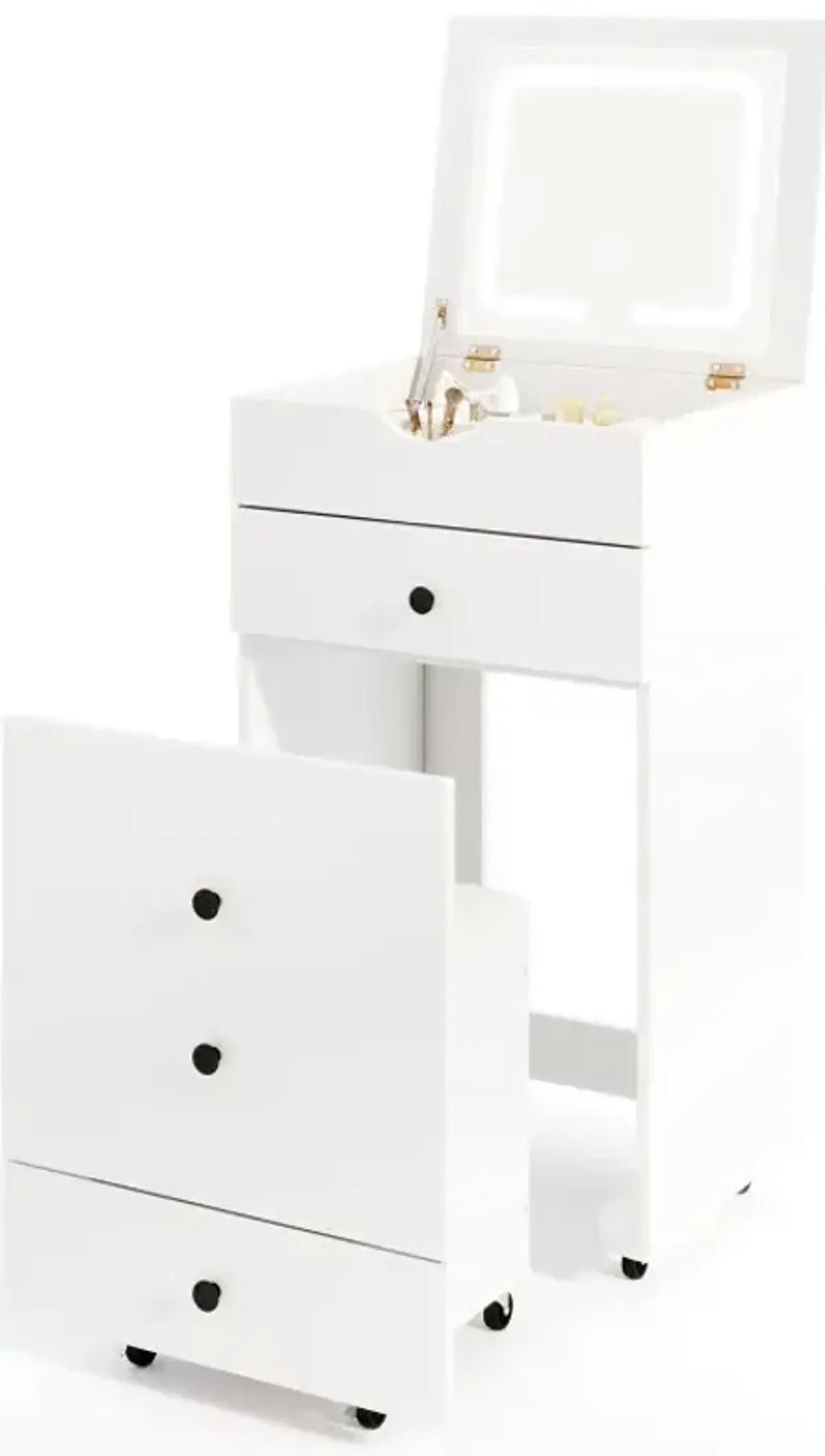 3-in-1 Vanity Set with Cushioned Stool and Flip-up Mirror