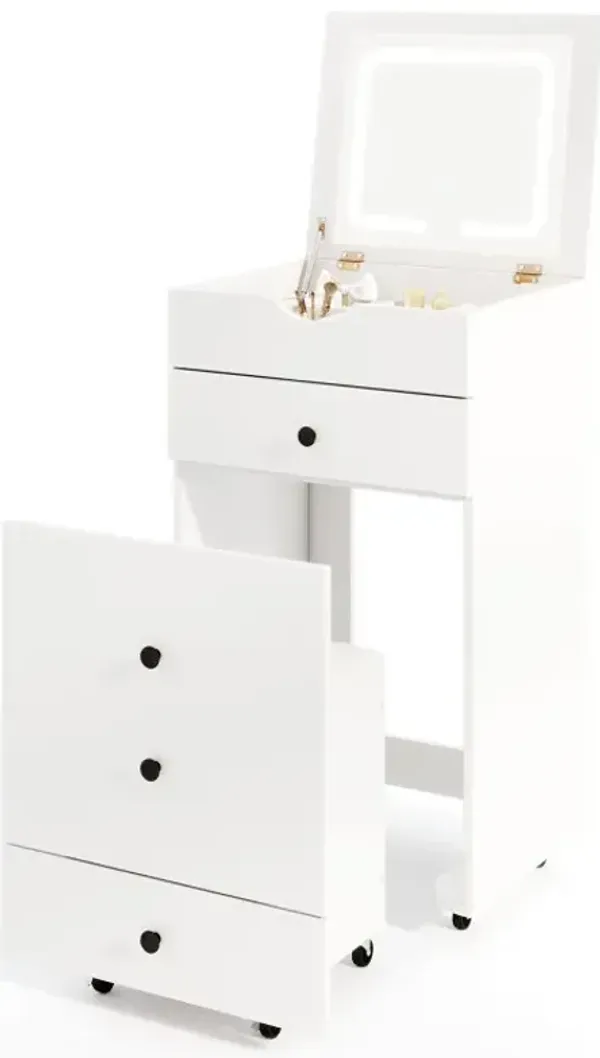 3-in-1 Vanity Set with Cushioned Stool and Flip-up Mirror