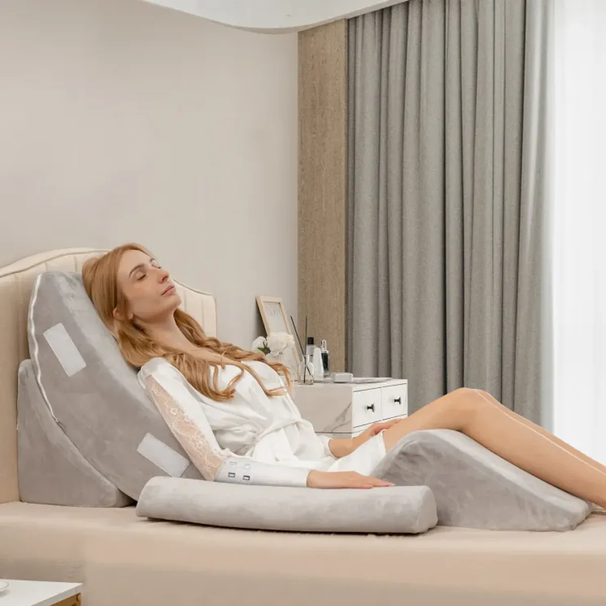 4 Pieces Bed Wedge Memory Foam Pillow for Back Neck and Leg Pain Relief