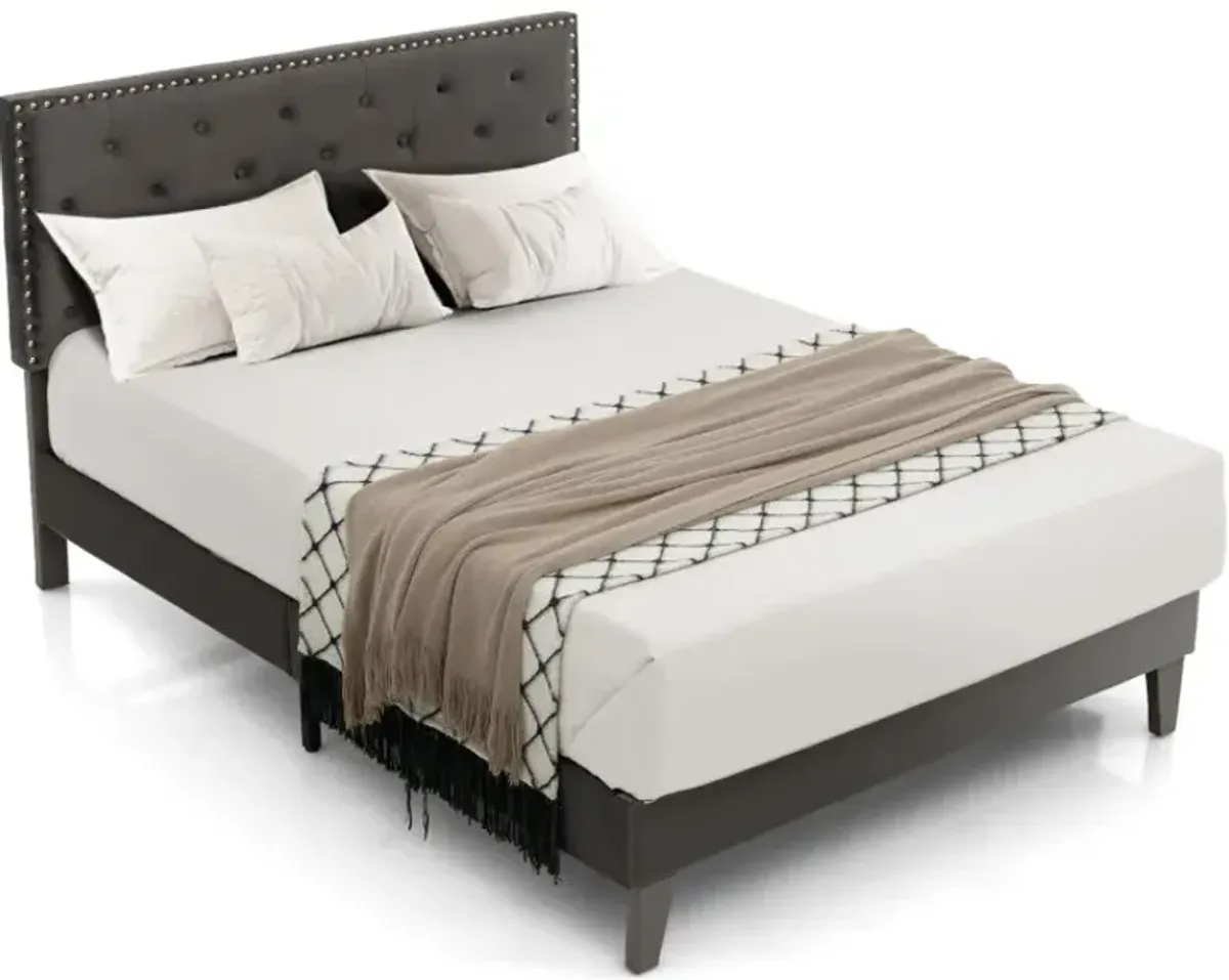 Full/Queen Size Upholstered Platform Bed with Tufted Headboard