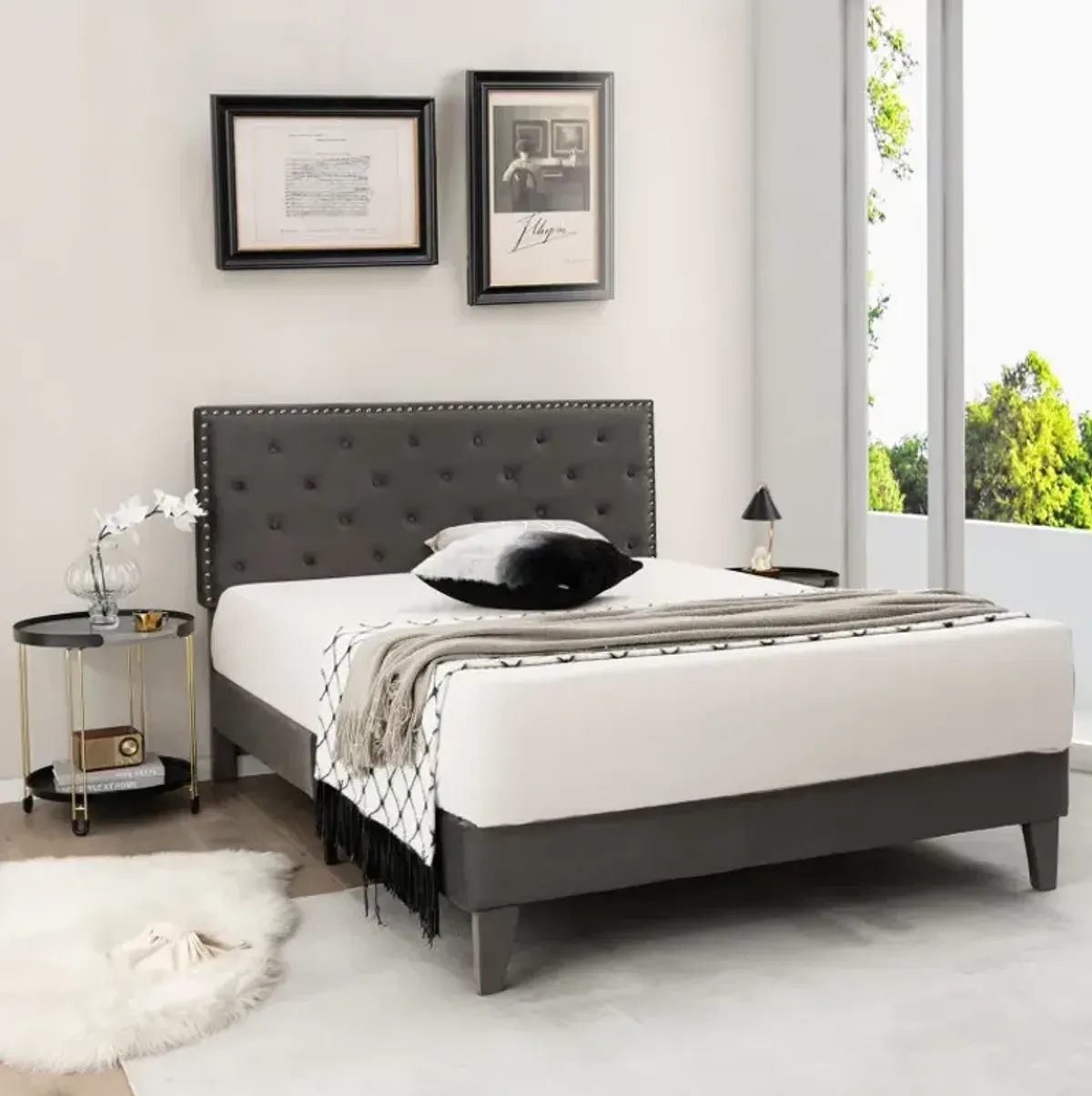 Full/Queen Size Upholstered Platform Bed with Tufted Headboard