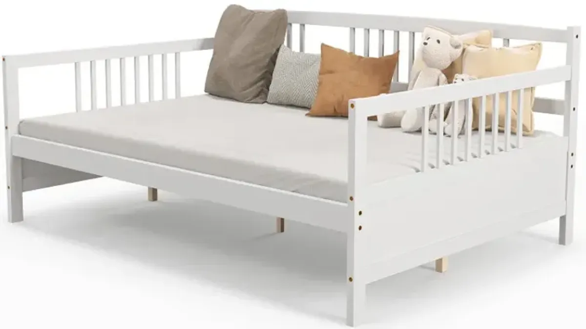 Wooden Full Size Daybed Frame with Guardrails