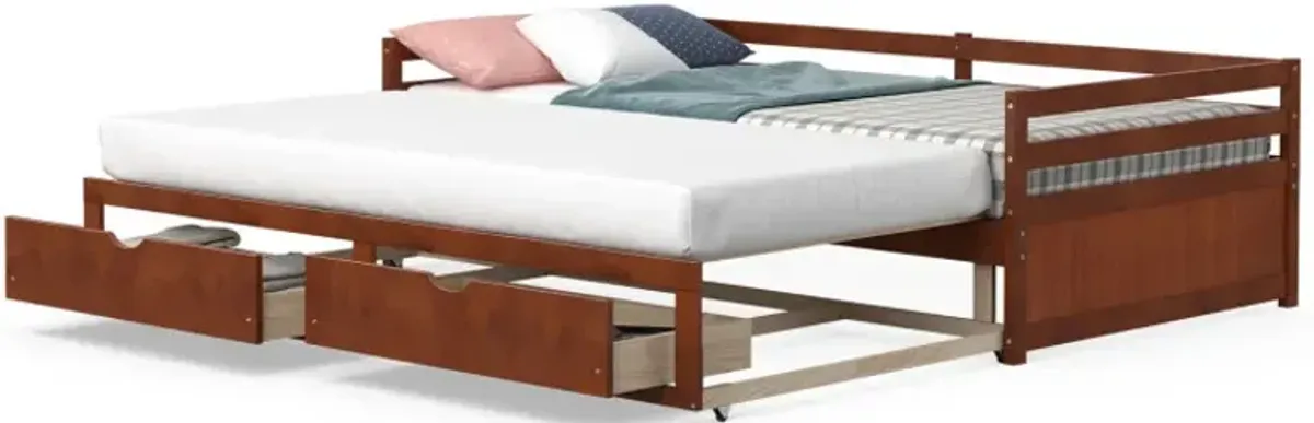 Dual-use Extendable Twin to King Daybed with Trundle and 2 Storage Drawers
