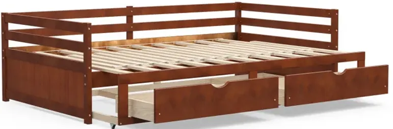 Dual-use Extendable Twin to King Daybed with Trundle and 2 Storage Drawers