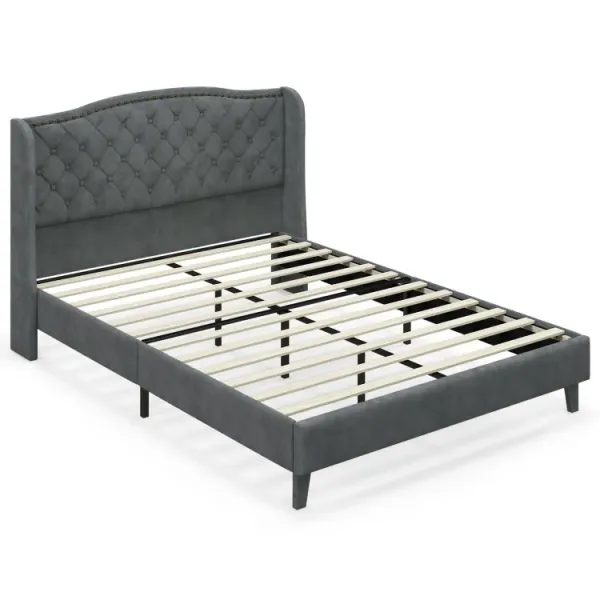 Full/Queen Size Upholstered Platform Bed Frame with Button Tufted Headboard