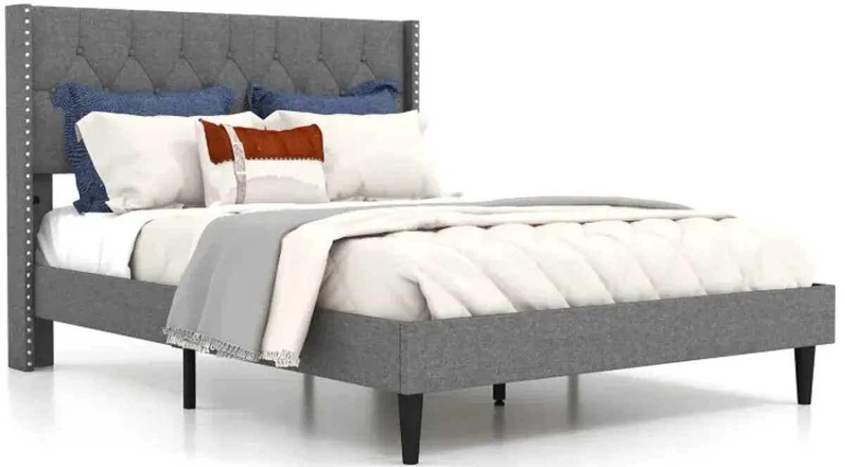 Full/Queen Size Upholstered Platform Bed with Button Tufted Headboard