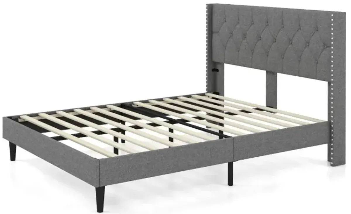 Full/Queen Size Upholstered Platform Bed with Button Tufted Headboard