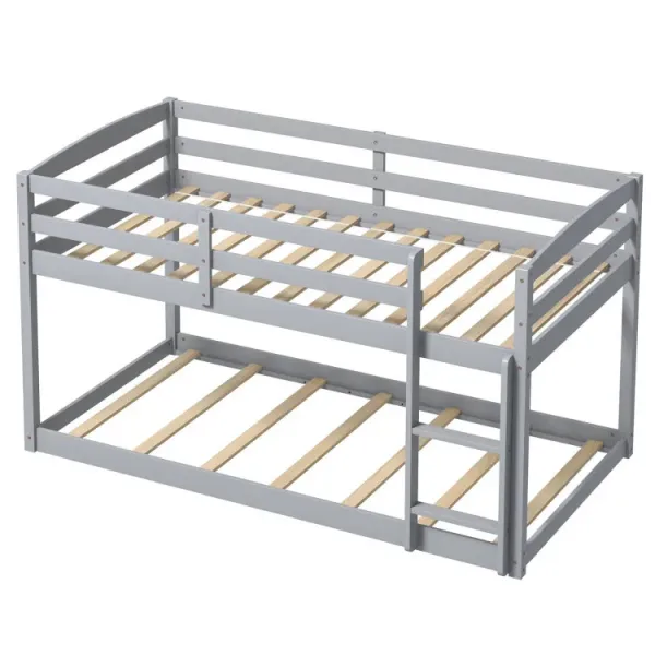Twin Size Bunk Bed with High Guardrails and Integrated Ladder