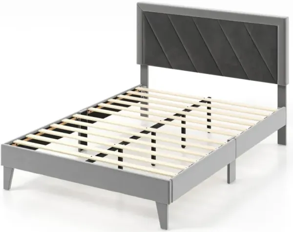 Twin/Full/Queen Platform Bed with High Headboard and Wooden Slats