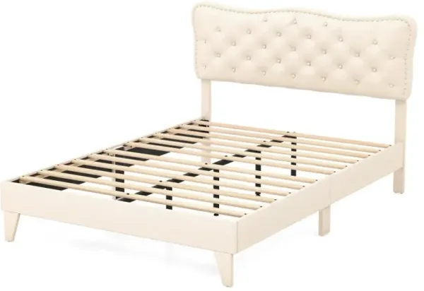 Full/Queen Size Bed Frame with Nail Headboard and Wooden Slats