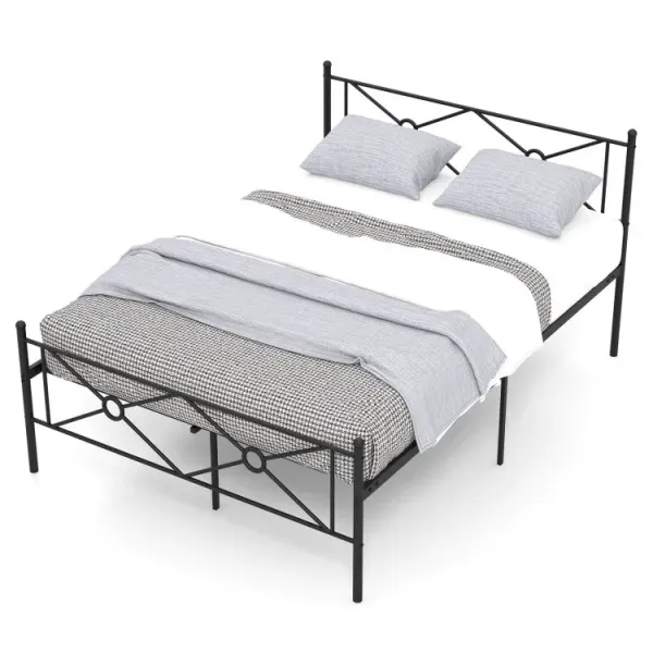 Full/Queen Size Metal Platform Bed Frame with Headboard and Footboard