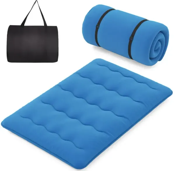 Foldable Futon Mattress with Washable Cover and Carry Bag for Camping Blue