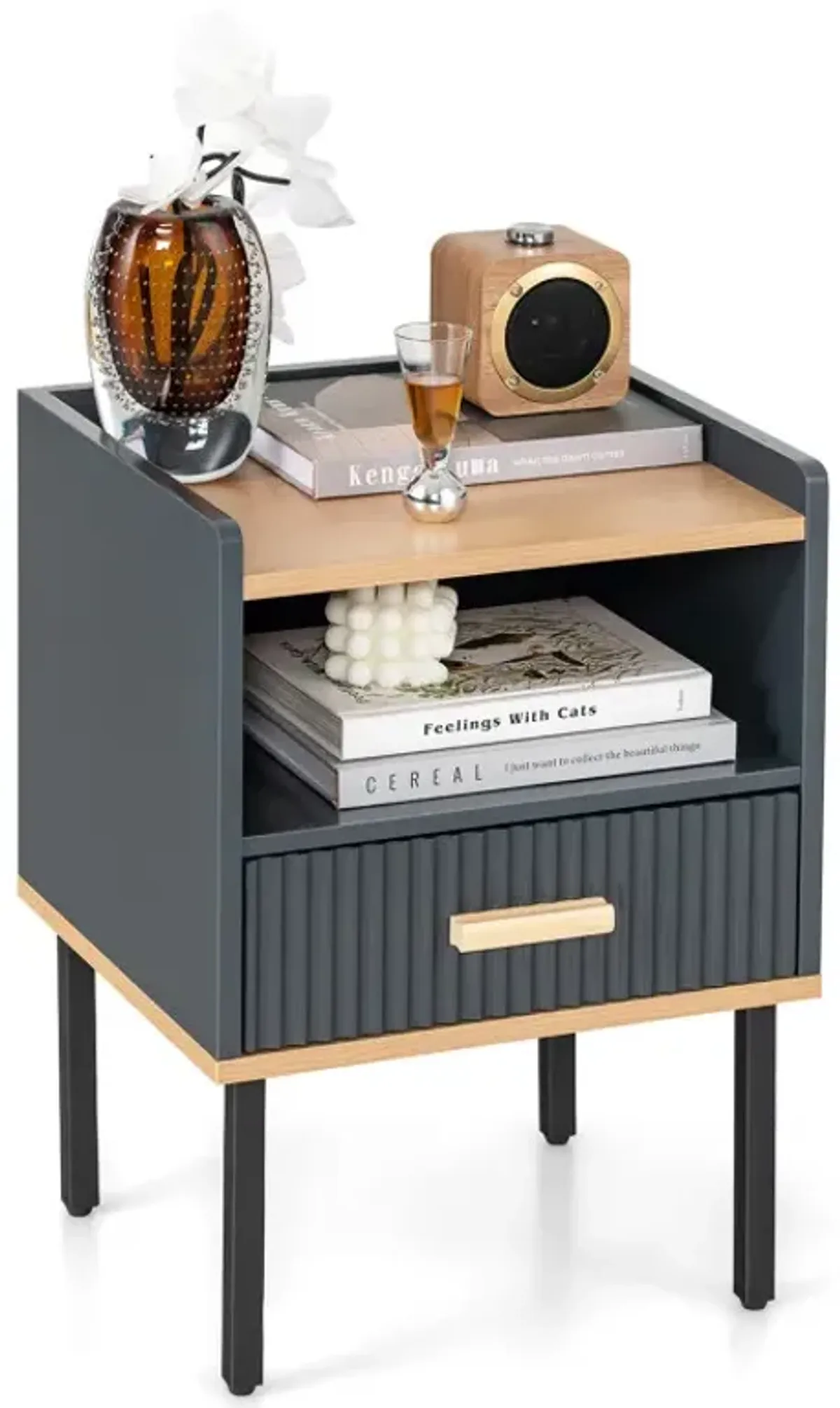 Nightstand Bedside End Table with Drawer and Shelf for Living Room Bedroom