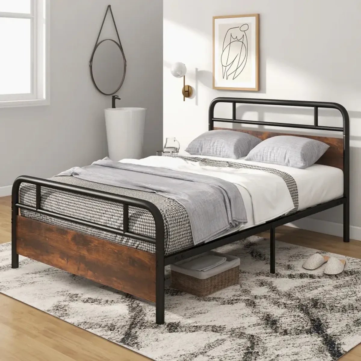 Twin/Full/Queen Size Bed Frame with Industrial Headboard