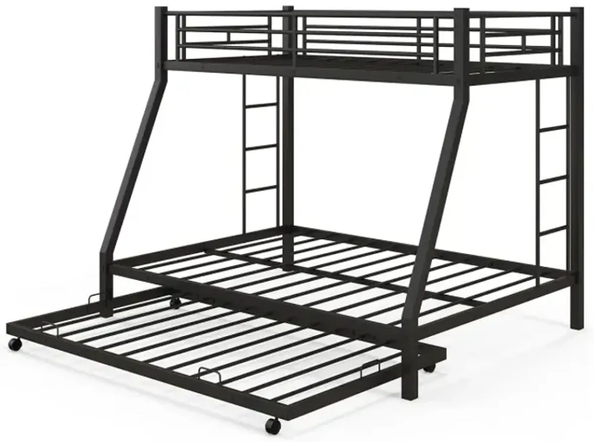 Twin Over Full Bunk Bed Frame with Trundle for Guest Room