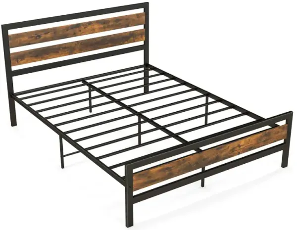 Full/Queen Industrial Bed Frame with Rustic Headboard and Footboard