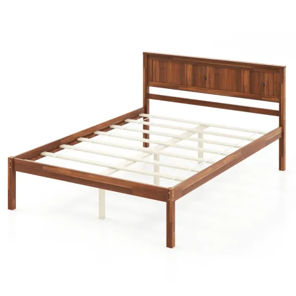 Twin/Full/Queen Size Bed Frame with Wooden Headboard and Slat Support