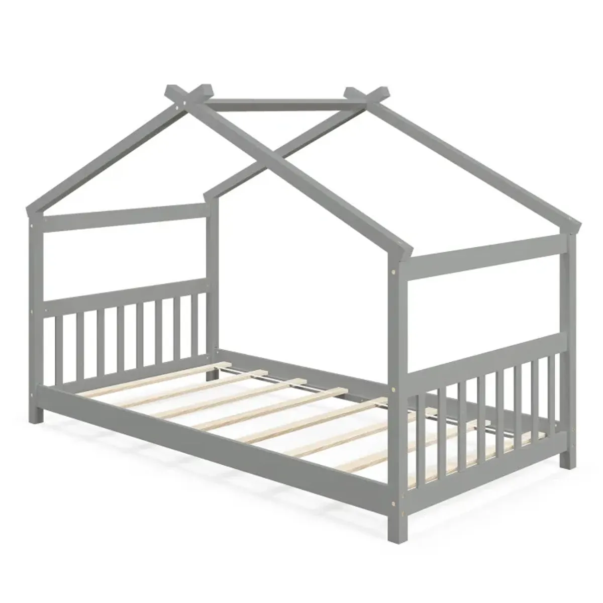 Twin Size Wooden House Bed with Roof
