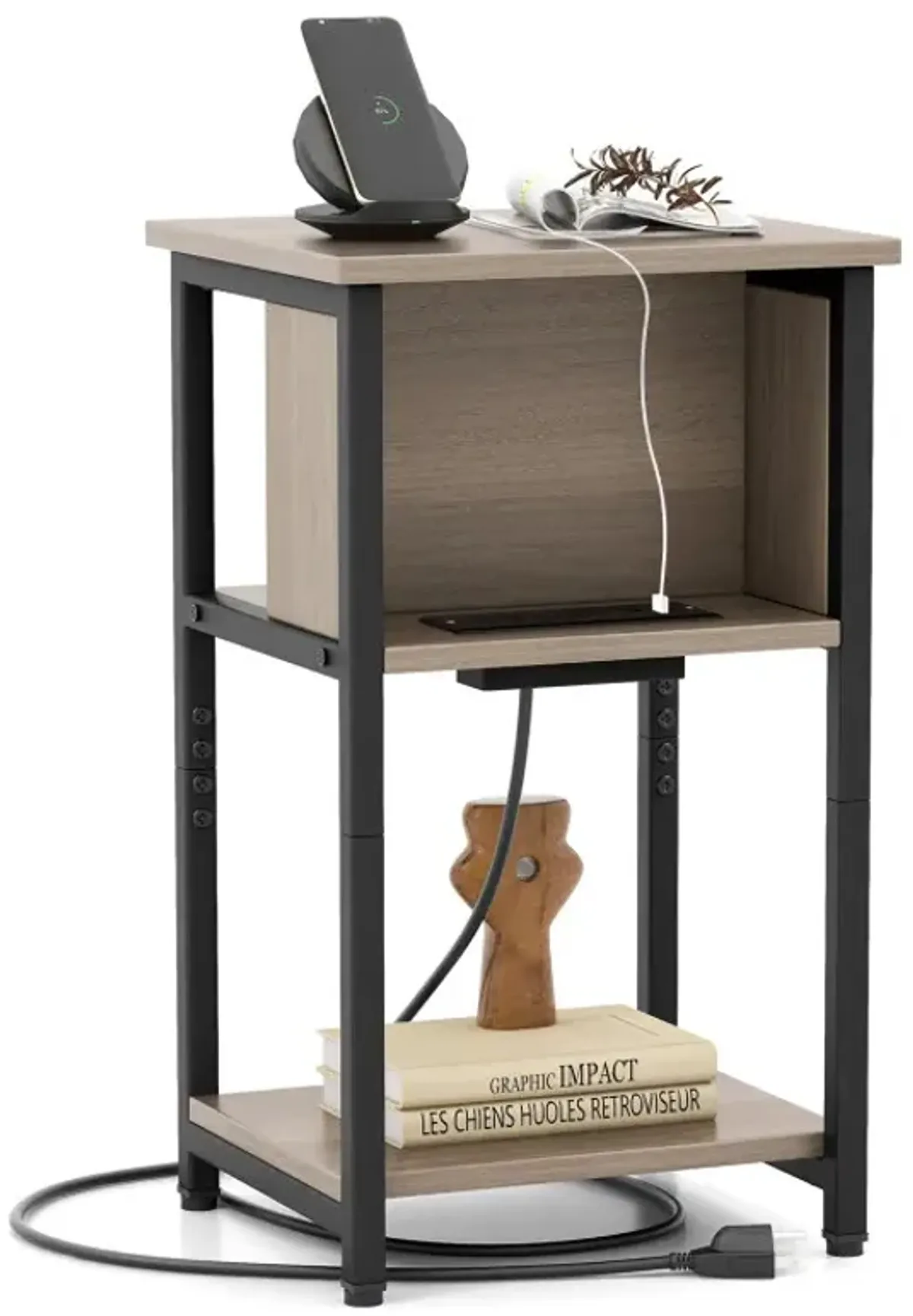 3-Tier End Table with USB Ports & Power Outlets