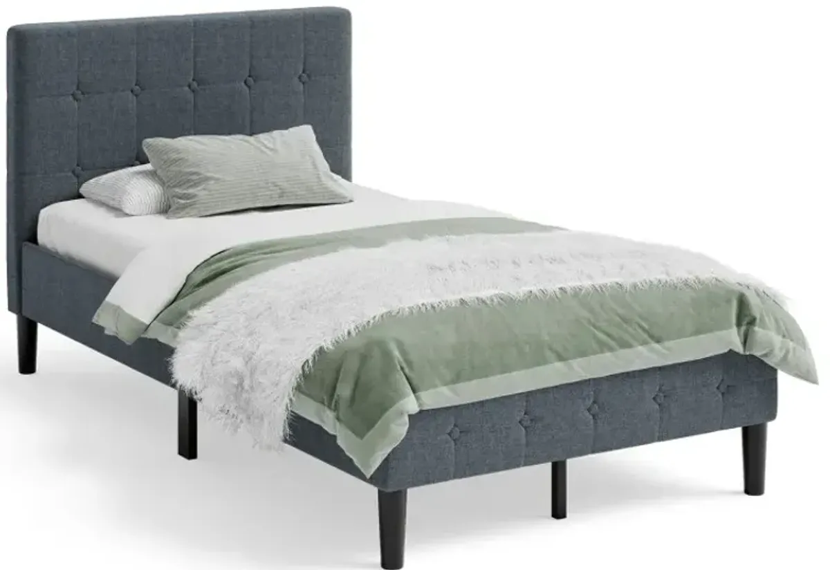 Twin Upholstered Bed Frame with Button Tufted Headboard