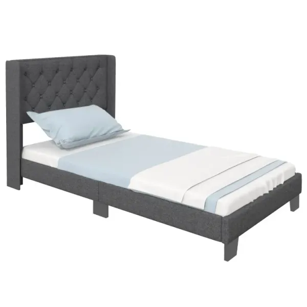 Twin/Full/Queen Size Modern Fabric Upholstered Platform Bed with Button Tufted Headboard