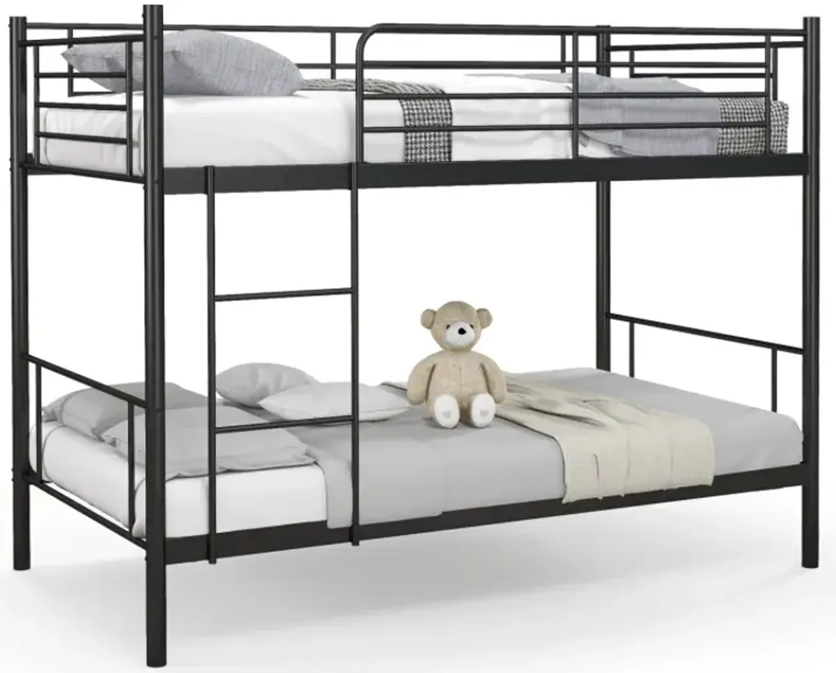 Metal Bunk Bed with Ladder and Full-length Guardrails