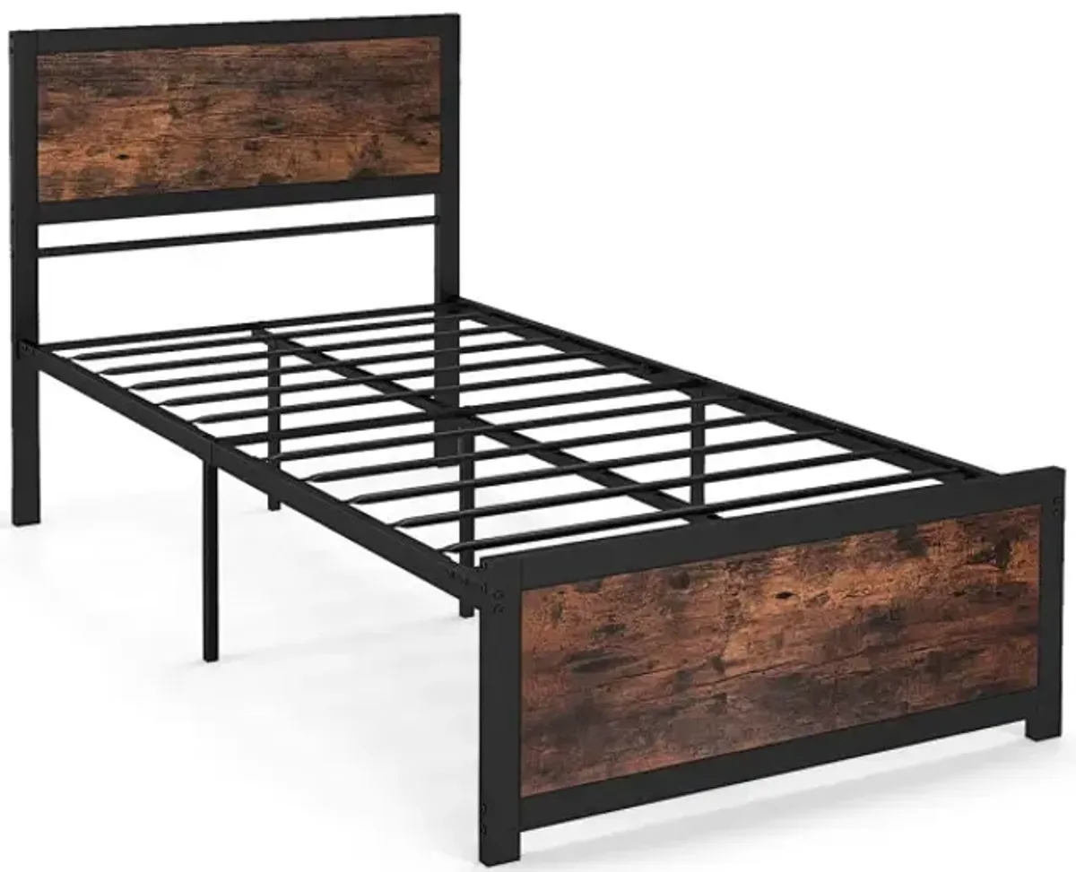 Twin Size Bed Frame Metal with High Headboard and Mute Bars