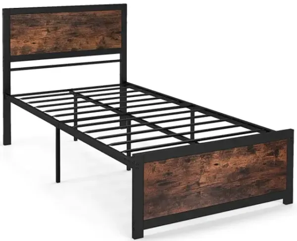 Twin Size Bed Frame Metal with High Headboard and Mute Bars