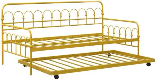 Twin Size Golden Metal Daybed with Trundle and Lockable Wheels