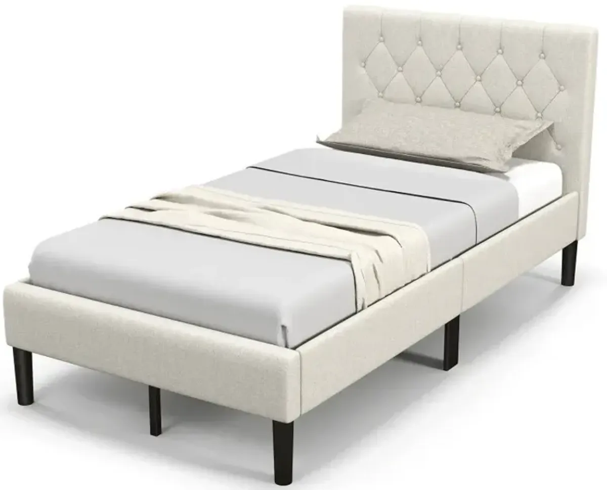 Twin Size Upholstered Platform Bed with Button Tufted Headboard