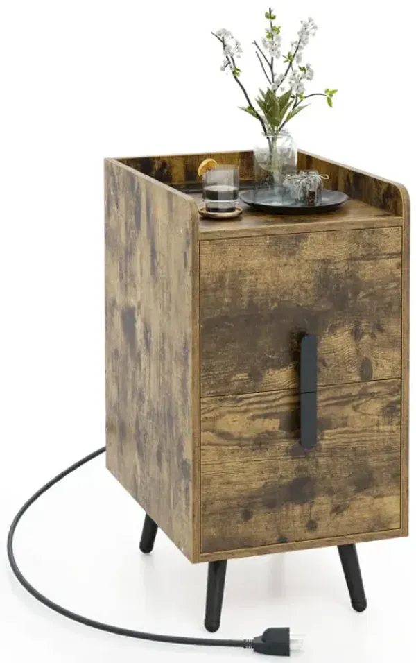 Nightstand Side Tables with 2 Drawers and 2 USB Ports