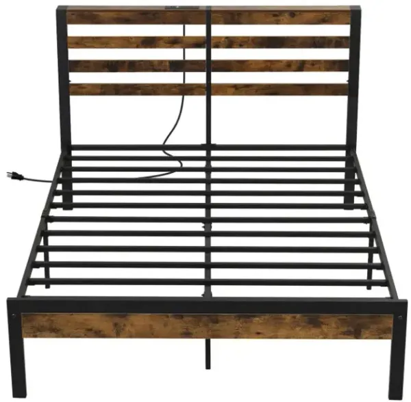Twin/Full/Queen Size Bed Frame with Charging Station and Storage Headboard