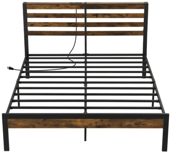 Twin/Full/Queen Size Bed Frame with Charging Station and Storage Headboard