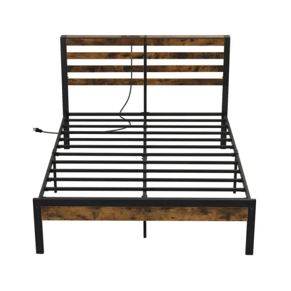 Twin/Full/Queen Size Bed Frame with Charging Station and Storage Headboard
