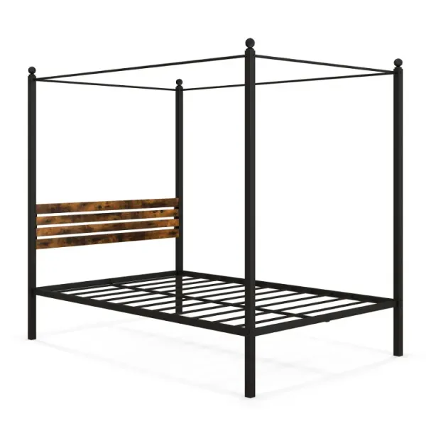 Queen Size Canopy Bed Frame with Under Bed Storage