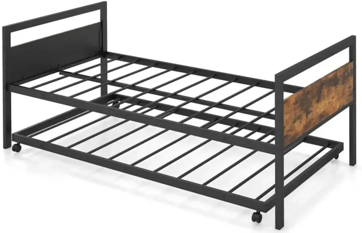Twin Metal Daybed with Trundle Lockable Wheels