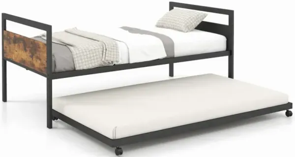 Twin Metal Daybed with Trundle Lockable Wheels