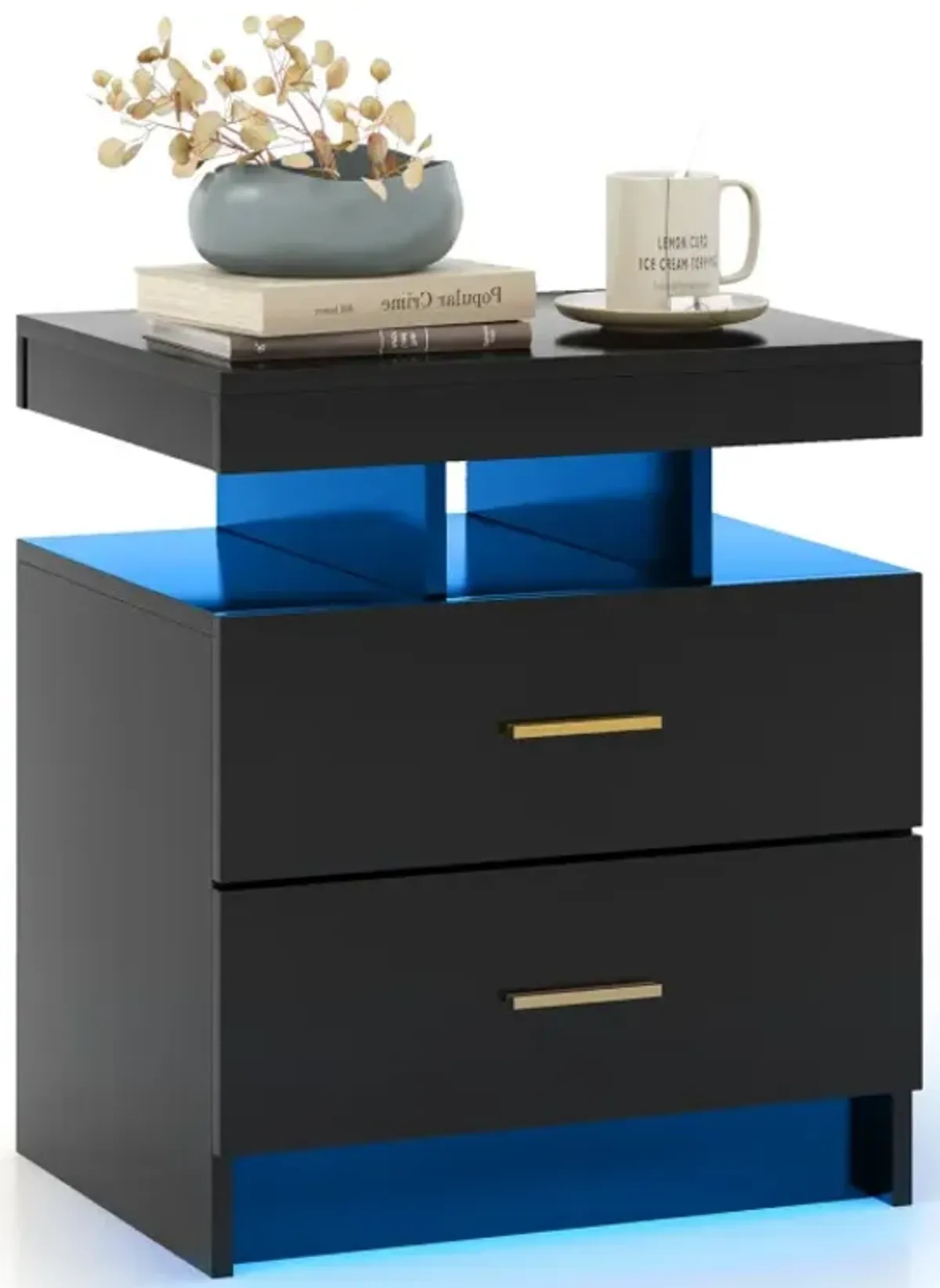 LED Nightstand with 2 Storage Drawers for Bedroom
