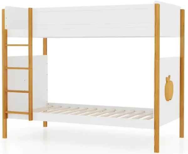 Twin Over Twin Bunk Bed with Integrated Ladder and Safety Guardrails