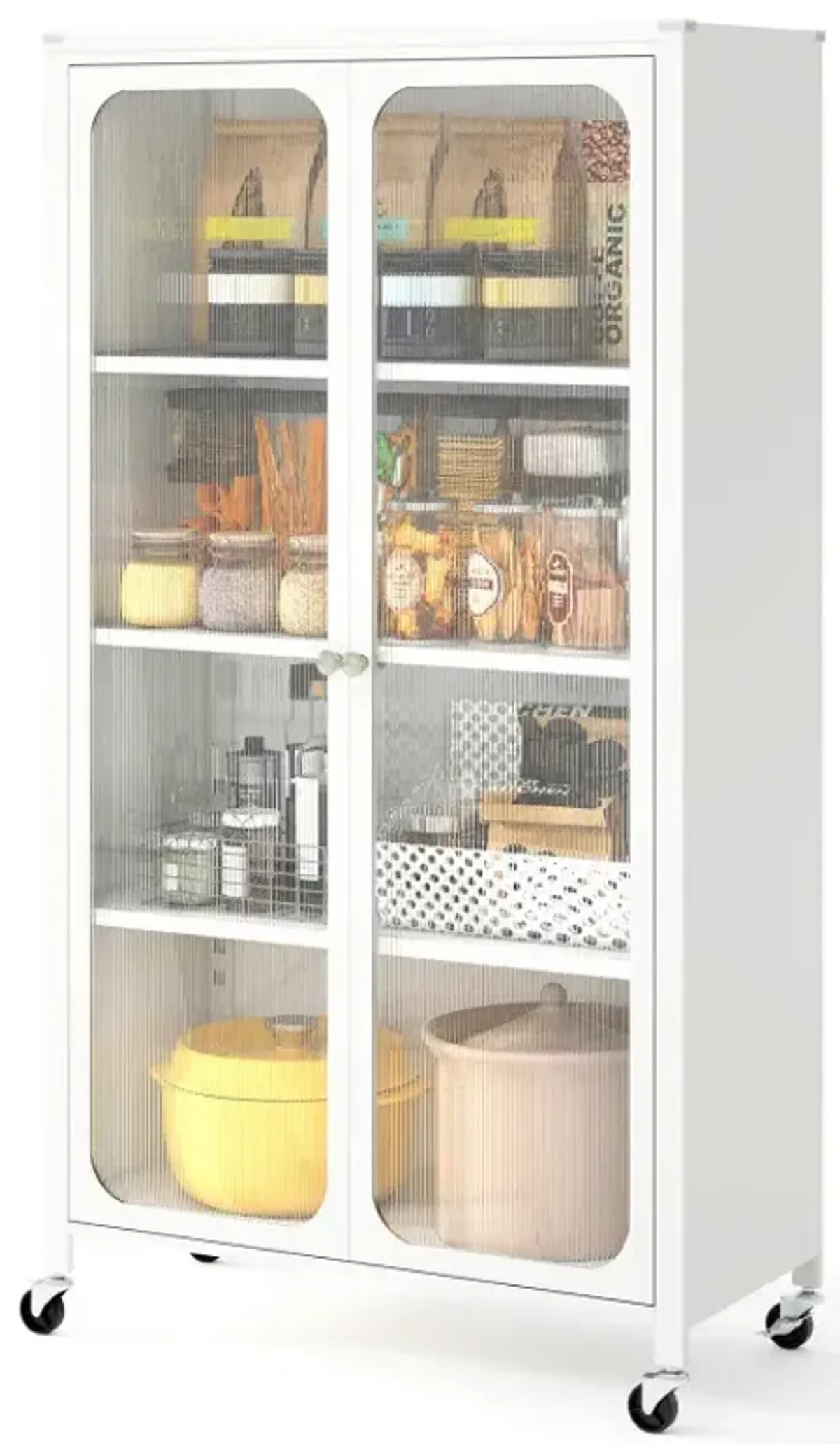 58 Inches Bookcase with Adjustable Shelves and Lockable Wheels