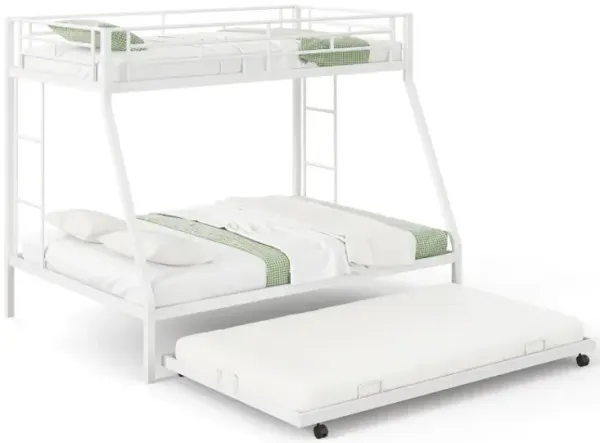 Twin Over Full Bunk Bed Frame with Trundle for Guest Room