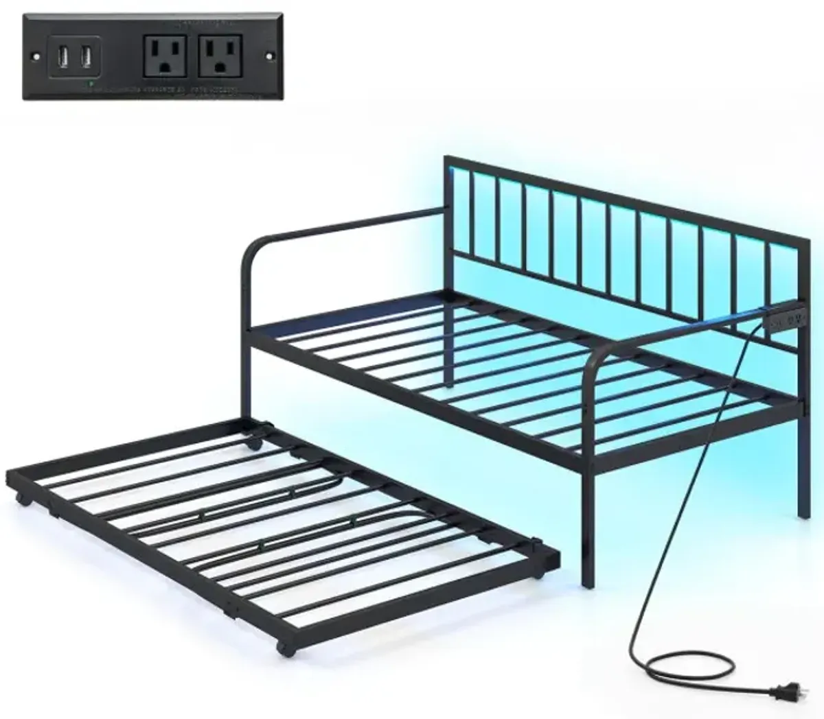Twin Daybed with Charging Station and LED Lights