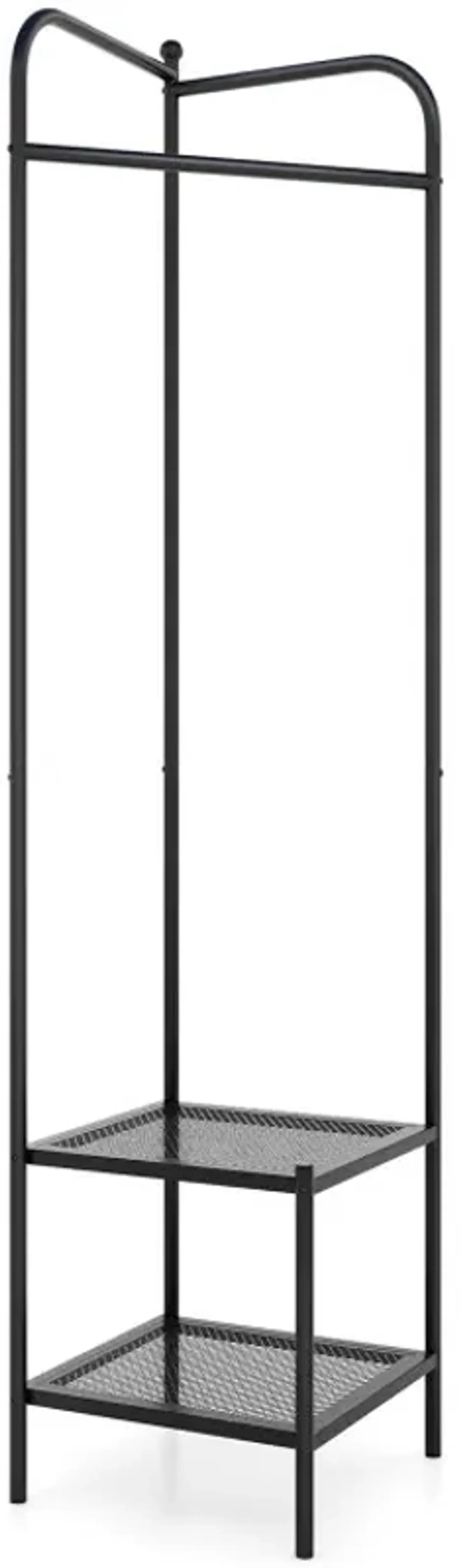 Corner Coat Rack with Top Hanger and 2 Mesh Shelves for Entryway Hallway Living Room Bedroom