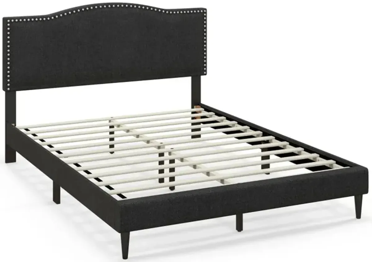 Queen Size Upholstered Bed Frame with Nailhead Trim Headboard