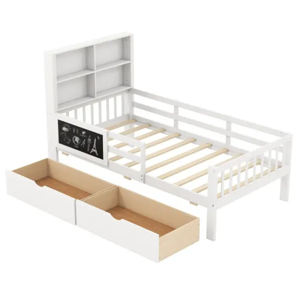 Twin/Full Size Bed Frame with 2 Drawers and Bookcase for Boys and Girls