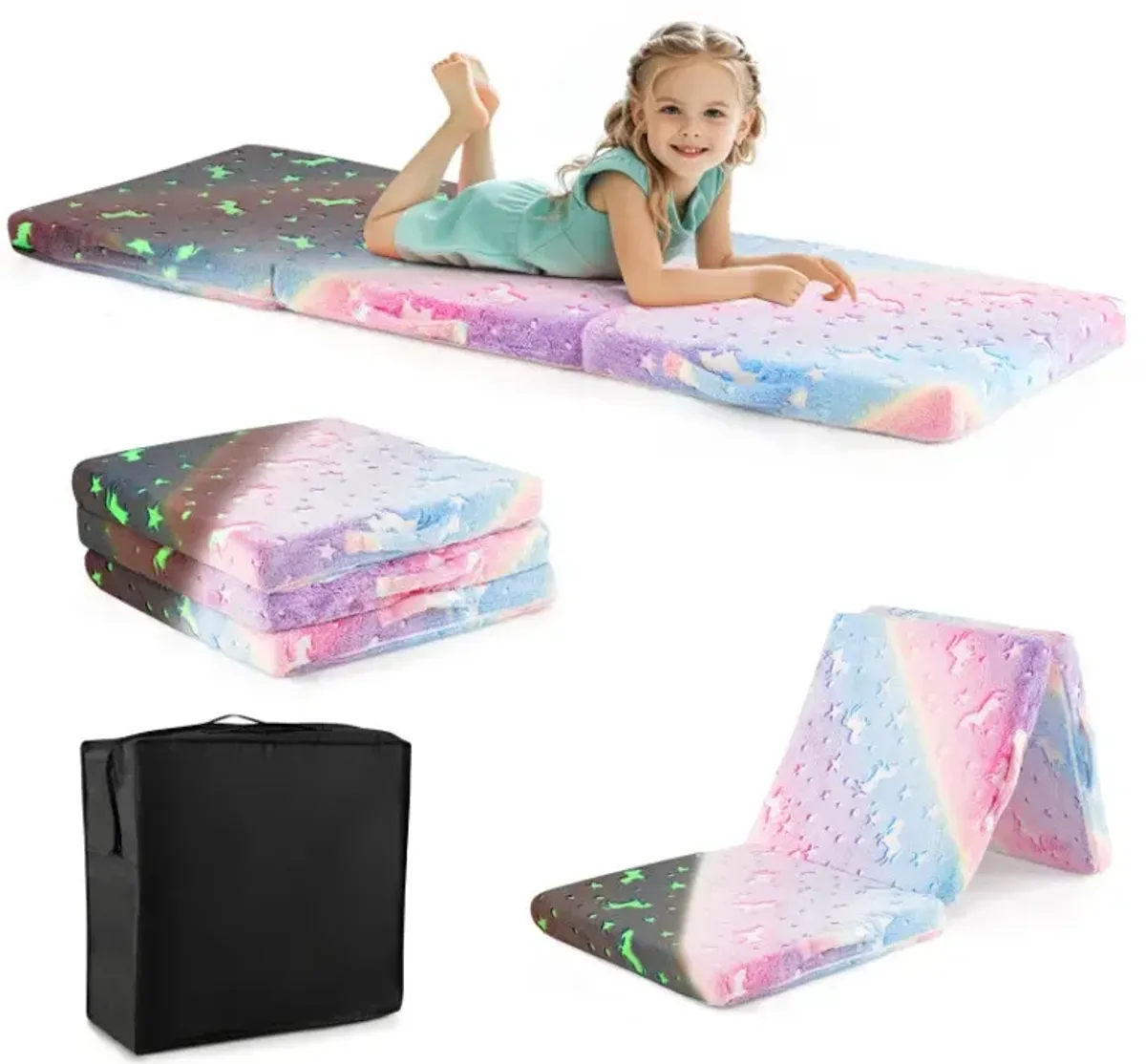 Foldable Floor Mattress for Kids with Washable Flannel Cover