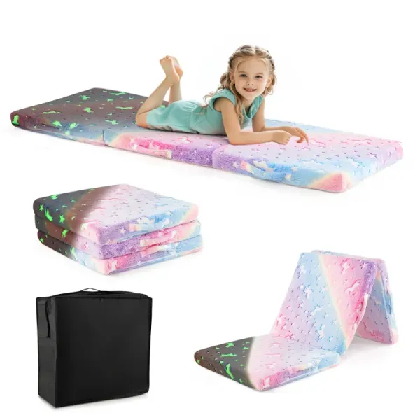 Foldable Floor Mattress for Kids with Washable Flannel Cover